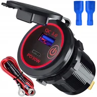 Ładowarki samochodowe - ŁADOWARKA USB C+A QC 3.0+PD30W WOLTOMIERZ CZERWONY DO ZABUDOWY QUICK CHARGE - miniaturka - grafika 1