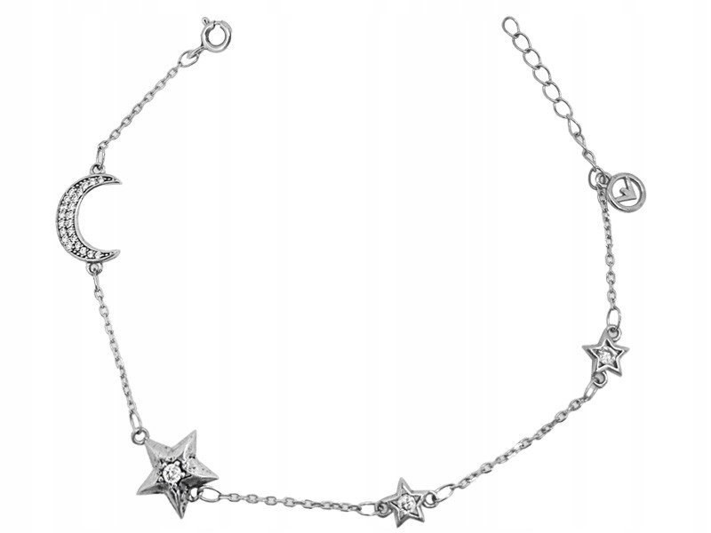 Bransoletka ze srebra 925 z gwiazdeczkami i księżycem w białe cyrkonie