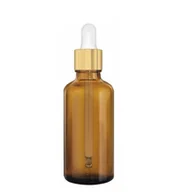 Pozostałe urządzenia kosmetyczne - BUTELKA SZKLANA BRĄZ Z PIPETĄ 50ML ZŁOTO-BIAŁA - miniaturka - grafika 1