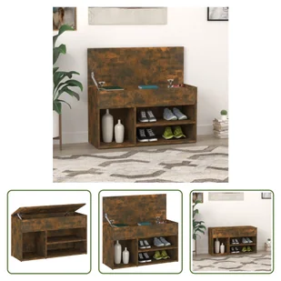 The Living Store Ławka na buty dąb wędzony 80x30x45 cm materiał drewnopochodny - Szafki na buty - miniaturka - grafika 1