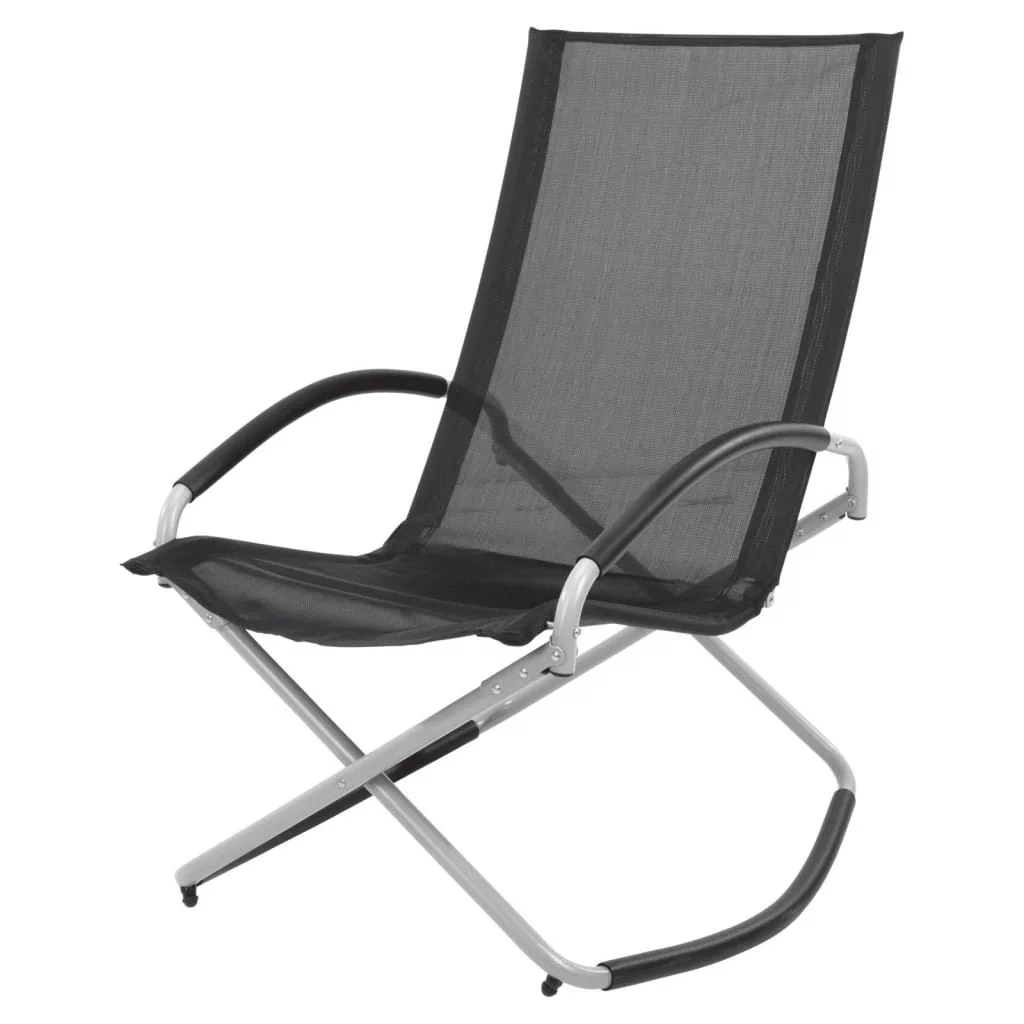 KMTP Krzesło ogrodowe bujane składane czarne 98x70x90cm K-X82100020