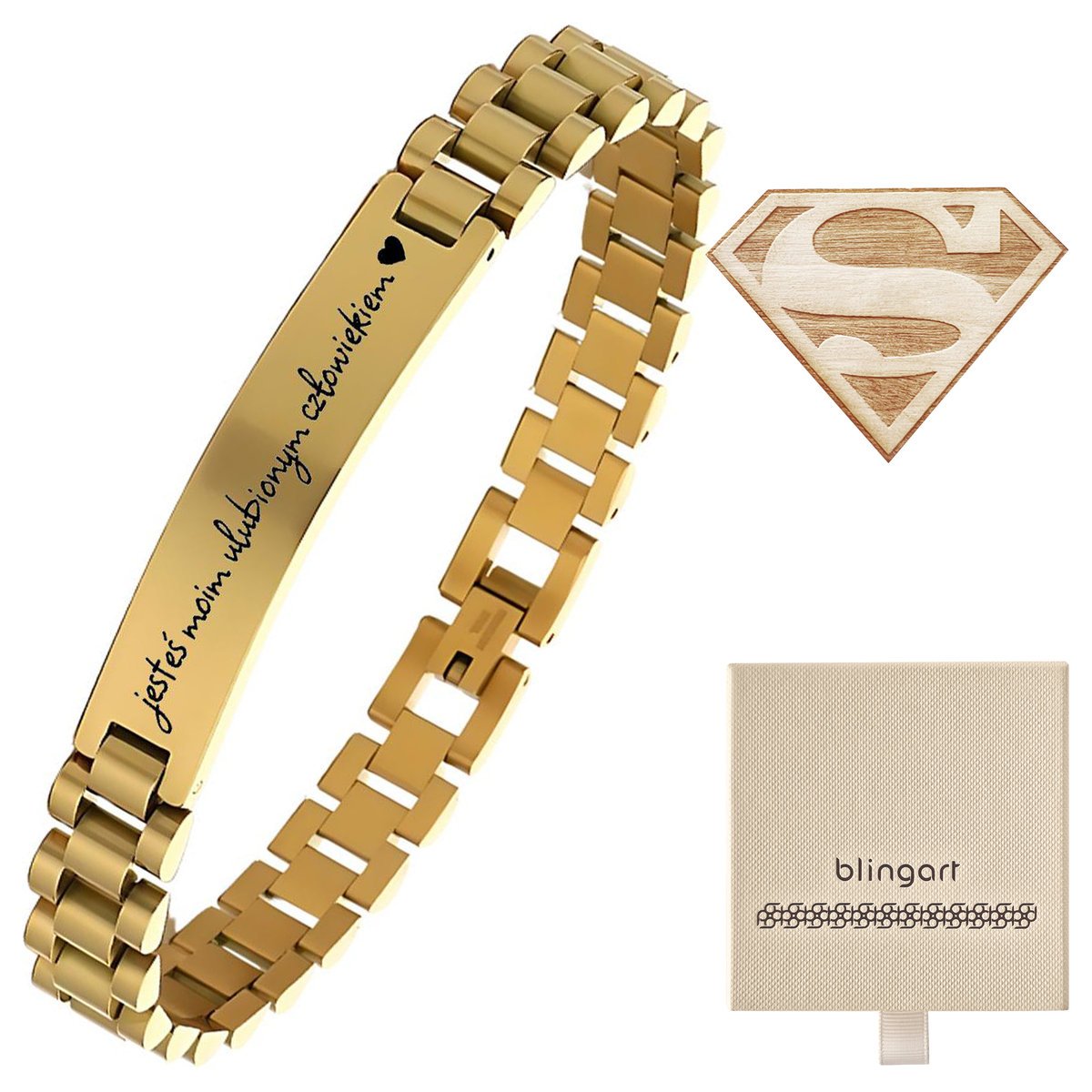 Bransoletka męska pozłacana stalowa Z GRAWEREM ele
