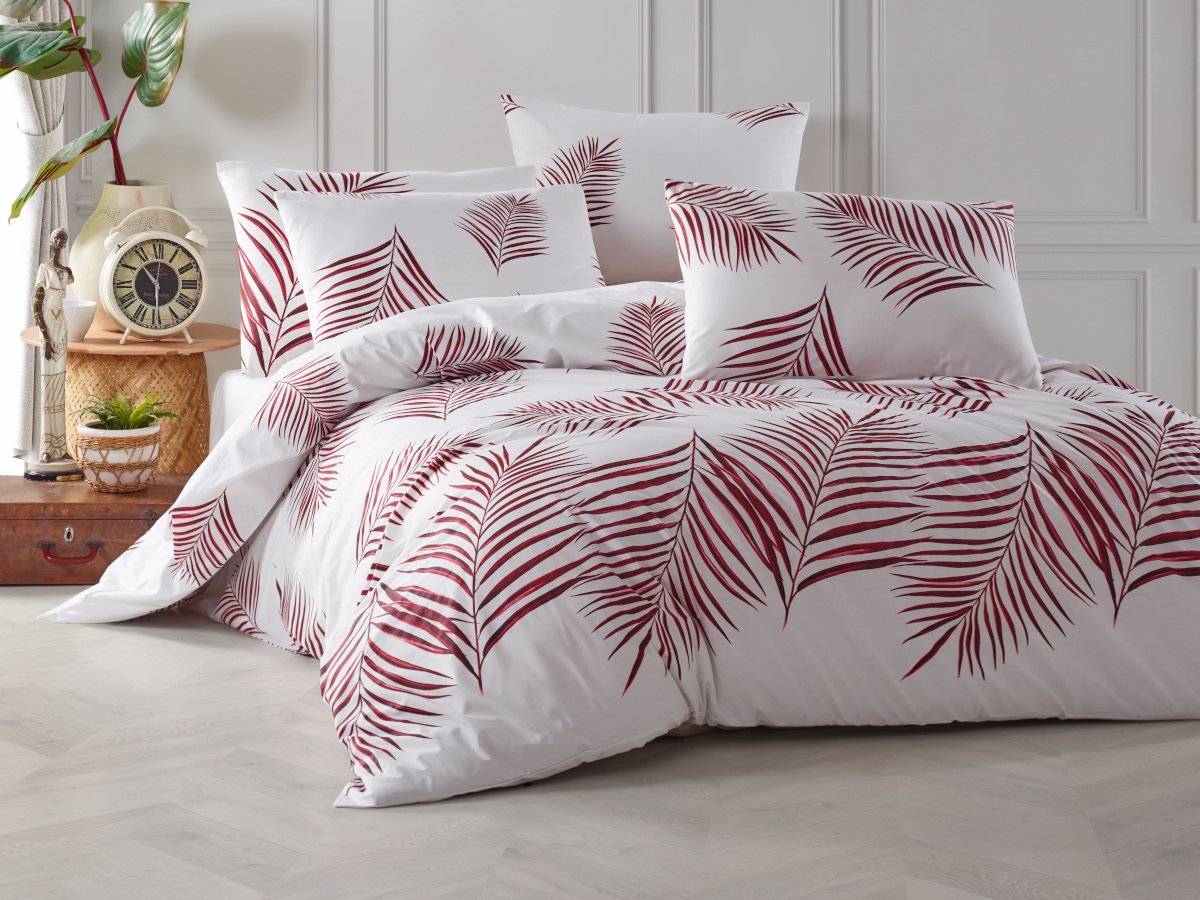 Rozszerzona pościel bawełniana 140x220, 70x90cm Palmera bordowy