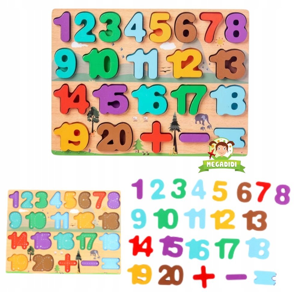 Nauka cyferek EKO PUZZLE DREWNIANE sorter UKŁADANKA DREWNIANA 30 x 23 cm