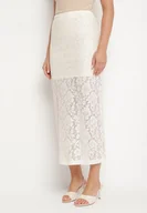 Spódnice - Beżowa Bawełniana Spódnica z Koronki o Ołówkowym Kroju Drevia - miniaturka - grafika 1