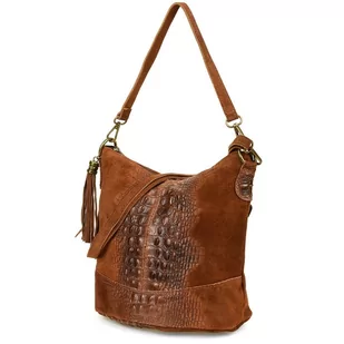 Torebka skórzana zamszowa CROCO listonoszka 2 paski koniak Beltimore W13 brązowy, beżowy - Torebki damskie Torebka skórzana zamszowa CROCO listonoszka 2 paski koniak Beltimore W13 brązowy, beżowy - Torebki damskie - miniaturka - grafika 1