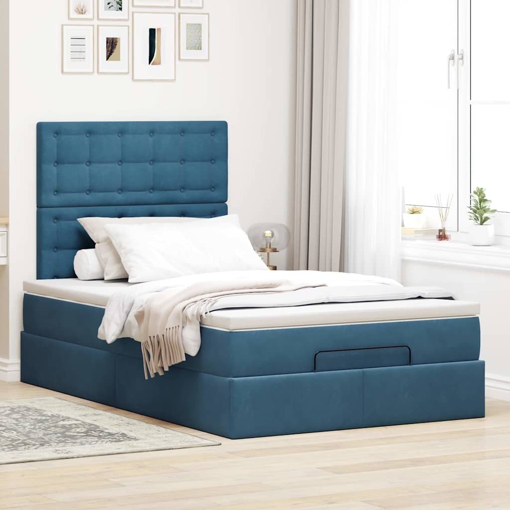 vidaXL Łóżko otomana z materacem ciemnoniebieskie 120x190 cm aksamitne