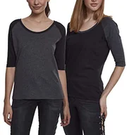 Koszulki i topy damskie - Urban Classics T-shirt damski (2 sztuki), Wielokolorowy (Cha/Blk & Blk/Cha (2 sztuki) 02154), XS - miniaturka - grafika 1