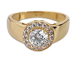 Złoty pierścionek 585 oczko z białą cyrkonią - Pierścionki - miniaturka - grafika 1