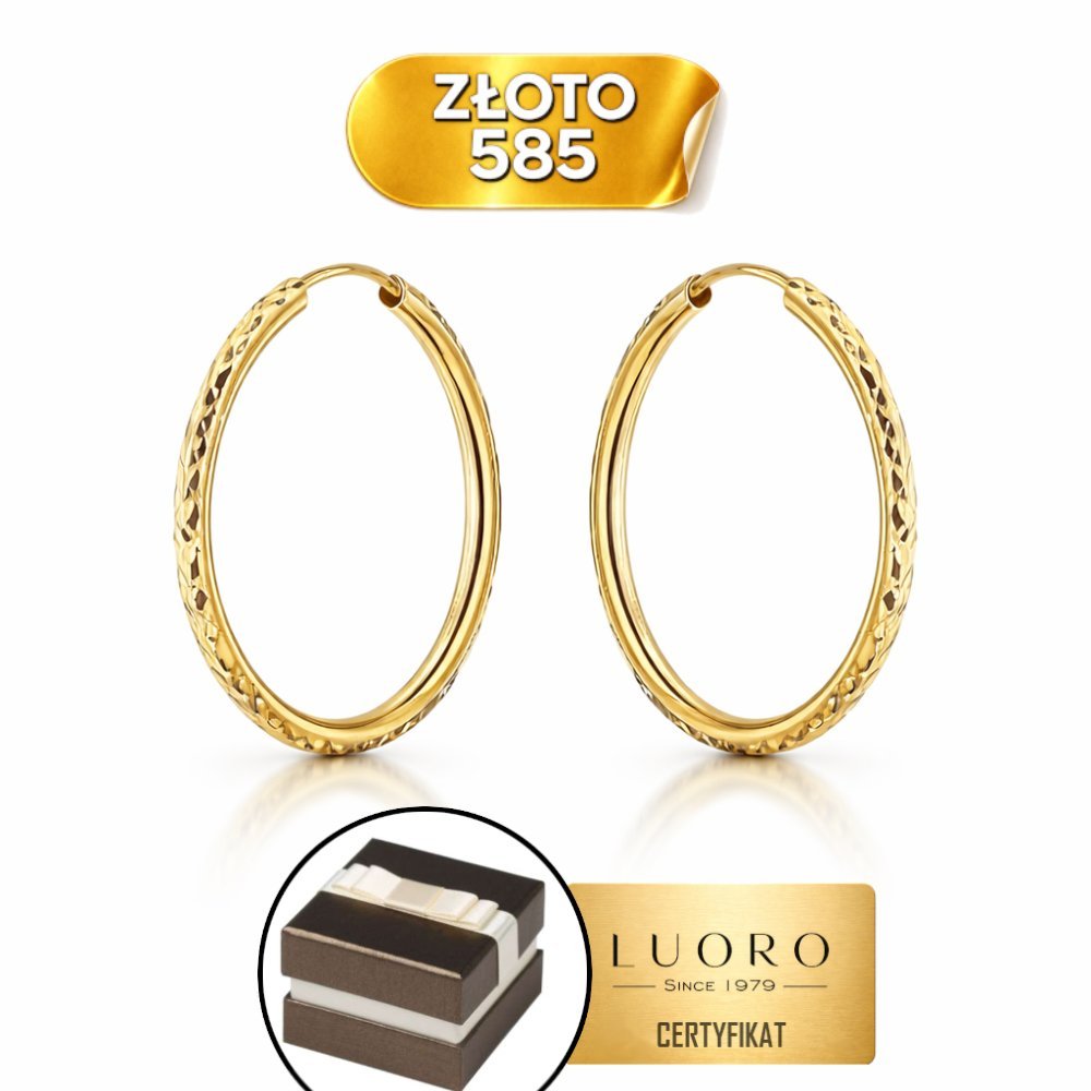 KOLCZYKI ZŁOTE 585 14K KOŁA DIAMENTOWANE 24 MM KREOLE ELEGANCKIE