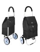 Torby i wózki na zakupy - Wózek na zakupy składany zakupowy torba na dużych kółkach 44l CZARNY - miniaturka - grafika 1