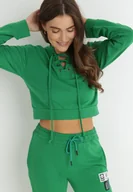 Bluzy damskie - Zielona Bluza Crop Top z Wiązaniem Kassima - miniaturka - grafika 1