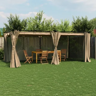 Altana ogrodowa z zasłonami, kolor taupe, 6x3 m, stal - Altany ogrodowe - miniaturka - grafika 1