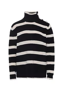 Swetry damskie - caspio Damski sweter w paski z metalowymi guzikami na ramieniu akryl czarny beżowy rozmiar XL/XXL, czarny, beżowy, XL - grafika 1