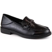 Mokasyny damskie - Skórzane półbuty mokasyny damskie na niskim obcasie czarne Vinceza 58233 - miniaturka - grafika 1