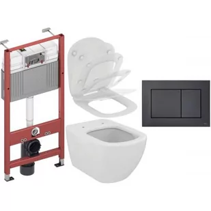 Zestaw Ideal Standard Tesi miska WC z deską wolnoopadającą i stelażem podtynkowy Tece Base z przyciskiem spłukującym czarny mat - Stelaże i zestawy podtynkowe do WC - miniaturka - grafika 1