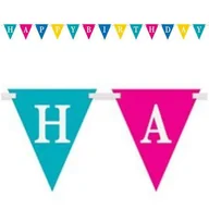 Balony i akcesoria - Baner flagi, Happy Birthday, miętowo-różowy, 2,74 m - miniaturka - grafika 1