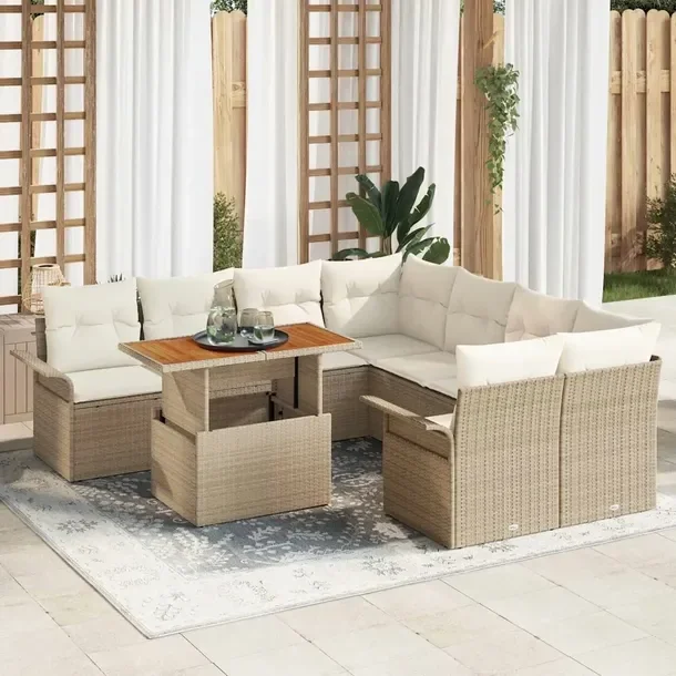 Zestaw Sof Ogrodowych Modułowych Beżowo-Biały, Naturalny Rattan