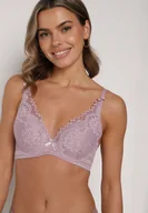 Biustonosze - Fioletowy Koronkowy Biustonosz z Ozdobnymi Kokardkami na Ramiączkach Aeleolopei - miniaturka - grafika 1