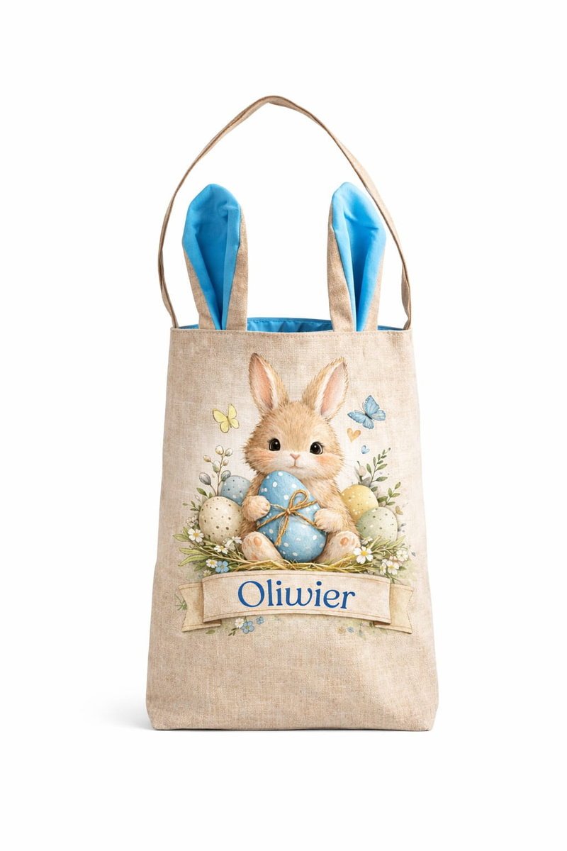 Lniana Torba Wielkanocna z Niebieskimi Uszami Zająca