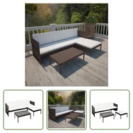 Meble ogrodowe - The Living Store 3-cz. zestaw wypoczynkowy do ogrodu - poduszki - polirattan - brąz - Sofa Ogrodowa I Stół - miniaturka - grafika 1