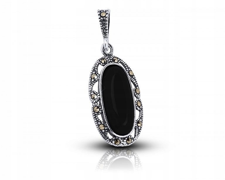 Zawieszka srebrna z czarnym onyksem i markazytami wisiorek damski 925