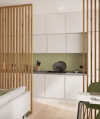 Panele ścienne i boazeria - 275x51x7 cm LD (dąb wotan) ścianka z lameli wolnostojących - aranżacja ażurowa 3D - miniaturka - grafika 1