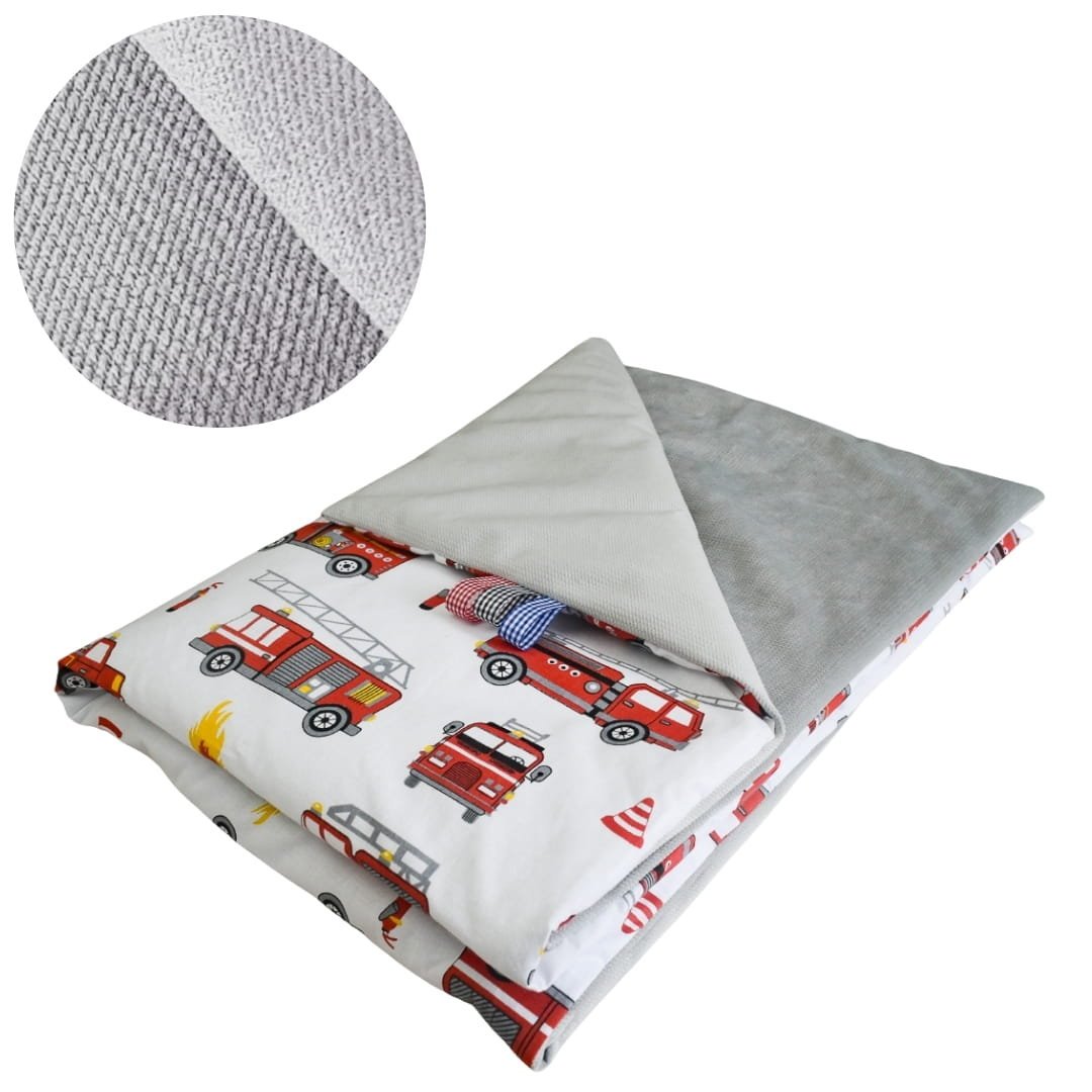 Kocyk Dziecięcy 75x100 Ocieplany Straż Biała/Szary Bawełna/Velvet Polski Producent