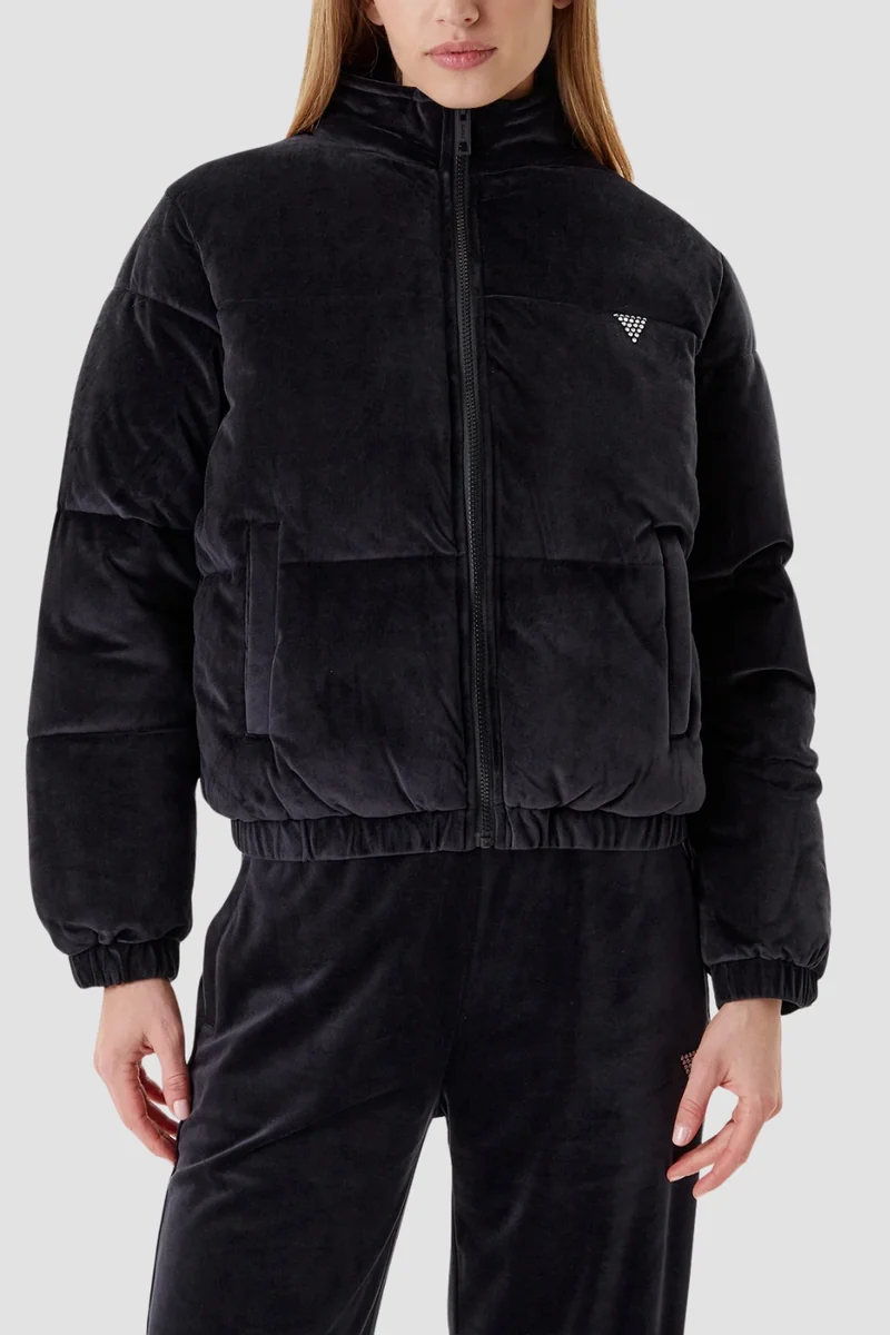 GUESS Сzarna zamszowa kurtka damska Couture Puffer L