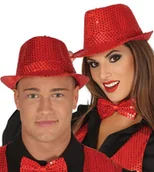 Dodatki do strojów karnawałowych - Kapelusz Gangsterski Klasyczny Cekinowy Czerwony Halloween Dodatek Do Stroju Przebrania - miniaturka - grafika 1