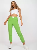 Spodnie damskie - Spodnie z materiału jasny zielony elegancki materiałowe nogawka ze ściągaczem w kant naszywki - miniaturka - grafika 1