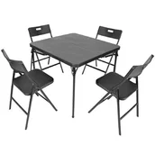 Meble ogrodowe - ZESTAW CATERINGOWY TURYSTYCZNY STÓŁ SKŁADANY 86,5x86,5x71CM I 4 KRZESŁA CZARNY - miniaturka - grafika 1