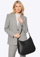 Torebki damskie - Damska torebka na ramię z imitacji skóry w tłoczenie czarna - miniaturka - grafika 1