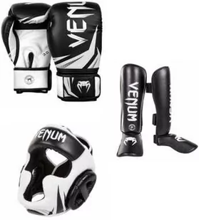 Venum Zestaw Do Mma Challenger Rękawice Bokserskie Kask Ochraniacze Piszczeli Black/White - Pozostałe akcesoria do sportów walki - miniaturka - grafika 1