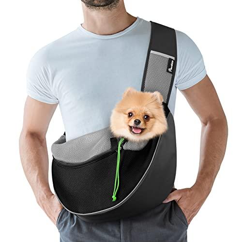 Pawaboo Regulowany pasek na ramię dla zwierząt, torba na ramię bez użycia rąk z klamrą D, oddychający plecak z siatki dla psów z dodatkową kieszenią, L - czarna
