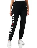 Spodnie damskie - Love Moschino Jogger Fit Love Piquet żakardowe wstęgi i serce z logo Embroidery spodnie damskie o luźnym kroju, Czarny, 38 - miniaturka - grafika 1