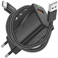 Ładowarki do telefonów - FONENG SZYBKA ŁADOWARKA USB 3.0A + KABEL USB/TYPE-C 1-METR [czarna] 18W - miniaturka - grafika 1