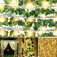 Sztuczne kwiaty - SZTUCZNY BLUSZCZ LED x12 NA ŚCIANE BALKON KWIATY LIŚCIE ZIELONA ŚCIANA 25m - miniaturka - grafika 1