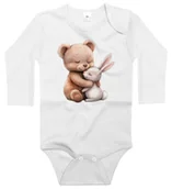 Body dla niemowląt - Body dziecięce Biały Królik Zając Przytulający Brązowego Misia 98/104 - miniaturka - grafika 1