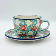 Filiżanki - Ręcznie wykonana filiżanka z podstawką – ceramika Bolesławiec 200 ml UNIKAT - miniaturka - grafika 1