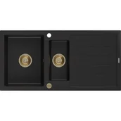 Zlewozmywaki - Mexen Andres zlewozmywak granitowy 1,5-komorowy z ociekaczem 1000 x 500 mm czarny, syfon złoty - miniaturka - grafika 1