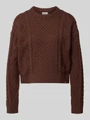 Swetry damskie - Sweter z dzianiny z fakturowanym wzorem i okrągłym dekoltem - miniaturka - grafika 1