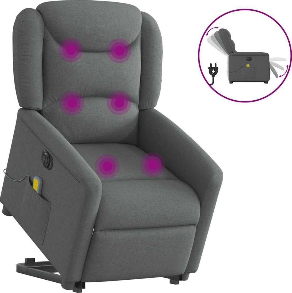 vidaXL vidaXL Podnoszony fotel masujący, elektryczny, rozkładany, ciemnoszary