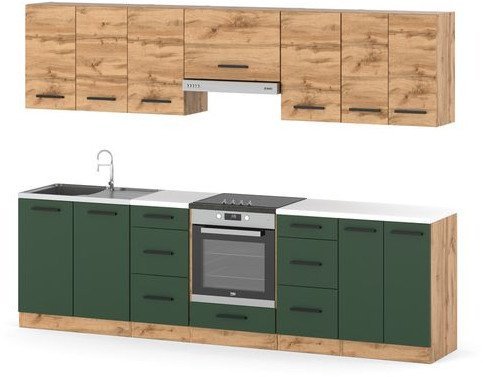 Kuchnia Piekarnik Modułowa Z Blatem Roma 2.8m Wotan Butelkowa Zieleń Szary