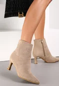 Botki damskie - Ciemnobeżowe Botki na Niskim Obcasie ze Szpiczastym Noskiem Rila - miniaturka - grafika 1