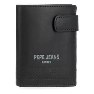 Pepe Jeans Głęboki pionowy portfel zatrzaskowy czarny 8,5x10,5x1 cm Skóra by Joumma Bags, Czarny (Black), Talla única, Pionowy portfel na zatrzask - Portfele - miniaturka - grafika 1