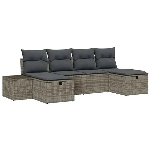 Zestaw Sofa Kątowa Ogrodowa z Polirattanu, Szara, Modułowa, 6 Elementów