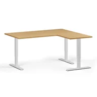 Biurka - Stół z regulacją wysokości, 3 silniki, 745 - 1215 mm, narożnik L/P, blat 1600 x 1400 mm, podstawa biała, buk - miniaturka - grafika 1