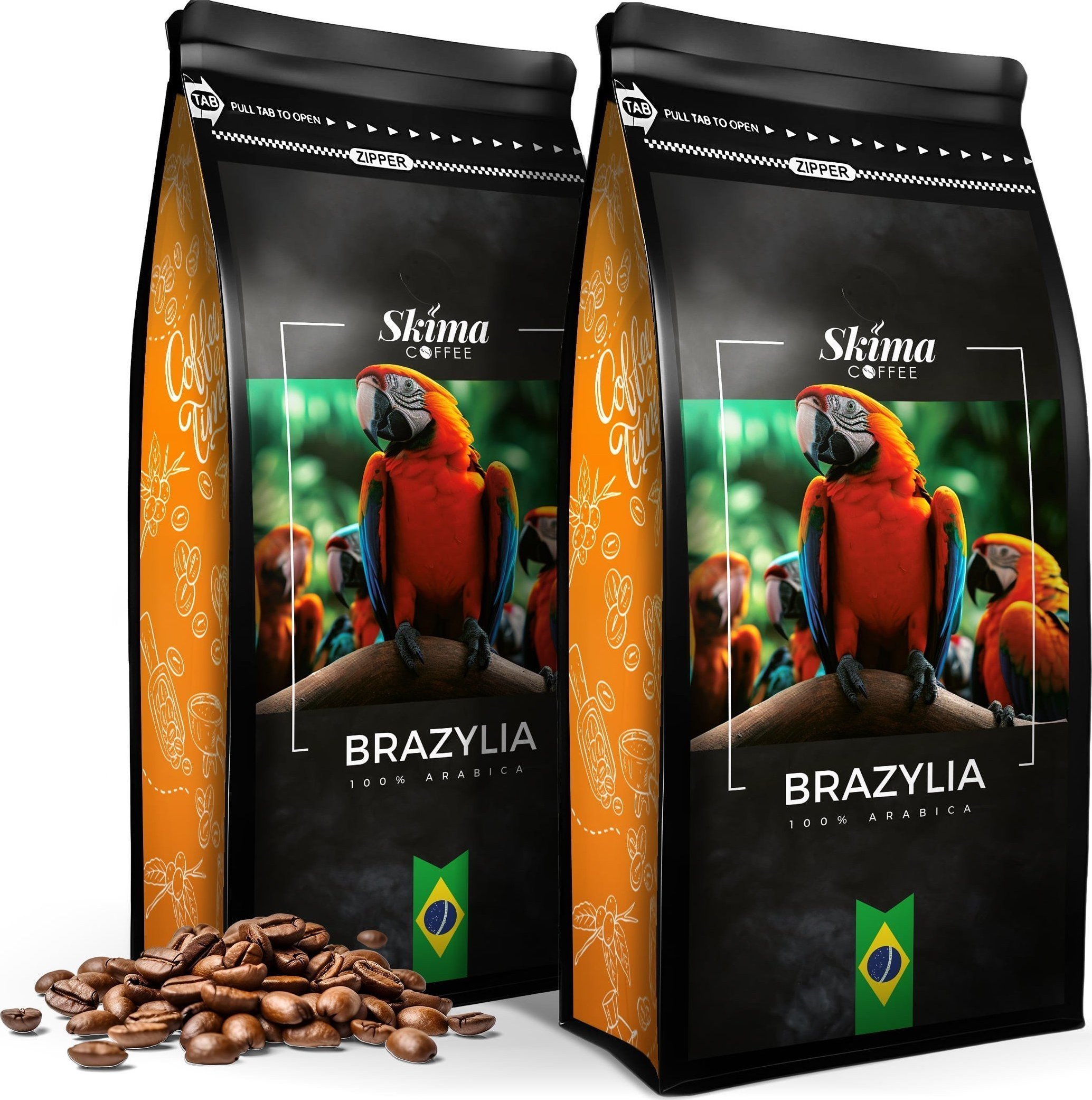 Zestaw Kawa ziarnista 1kgX2 BRAZYLIA 100% ARABICA Świeżo Palona do ekspresu + GRATIS