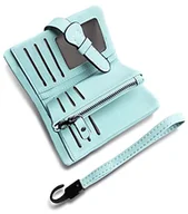 Portfele - AOXONEL Damski mały składany skórzany portfel blokujący RFID, damska opaska na rękę z uchwytem na karty, identyfikator, okienko, portmonetka na monety, Jasnozielony, S, Nowoczesny - miniaturka - grafika 1